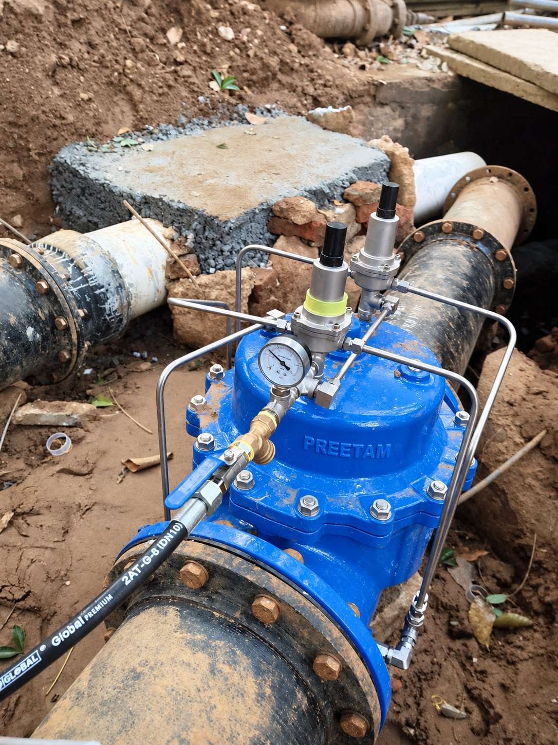 PREETAM DN300 surge anticipating control valve on a 900 mm MS water main